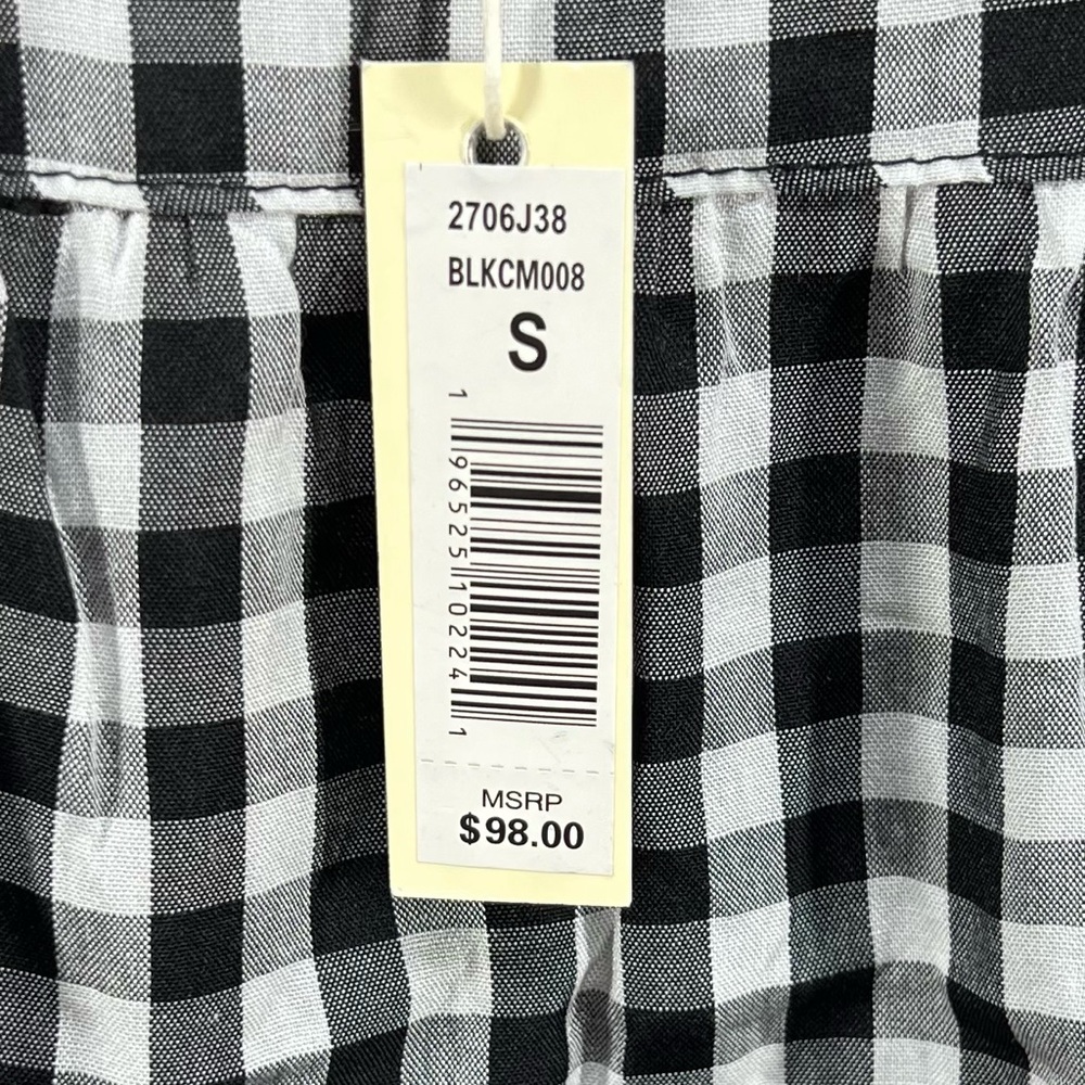 Max Studio Top Womens Small Black White Gingham Babydoll Milkmaid Ruffle NWT New - Picture 6 of 12